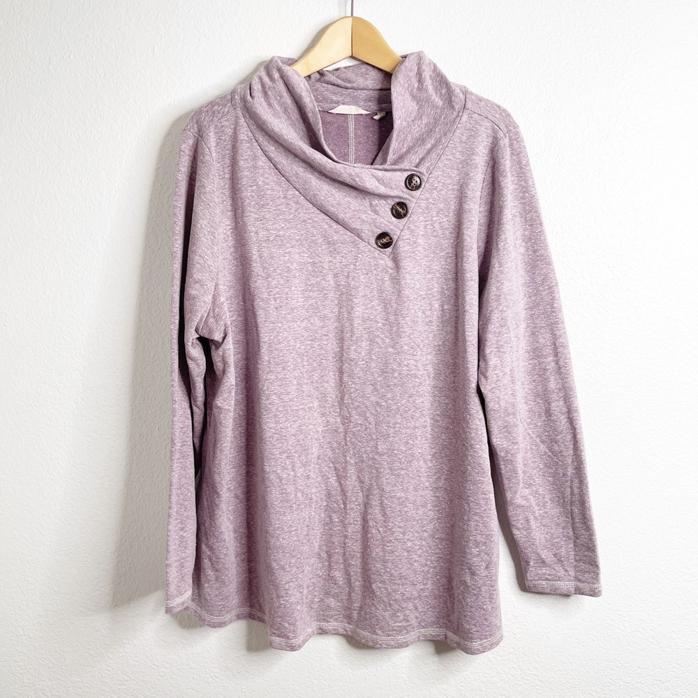 Soft Surroundings‎ Purple Heathered Cowl Neck Button Pullover Top 2X